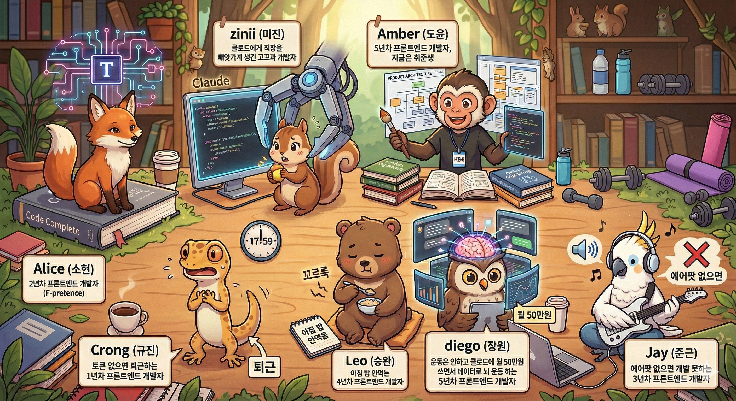 함수랑 산악회 7인 캐릭터